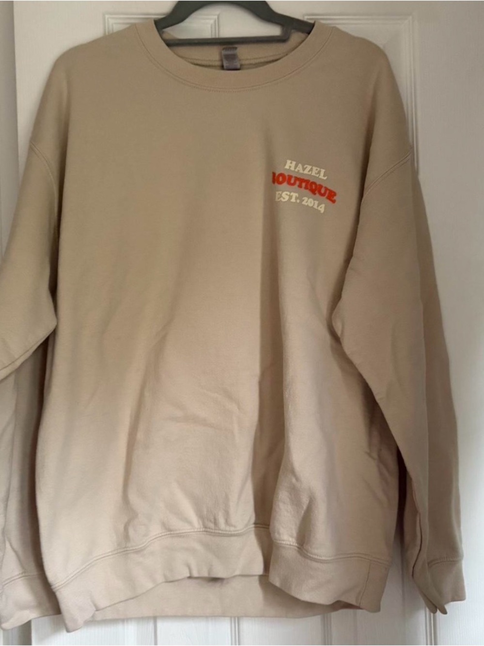 hazel Cream/Tan Crewneck Sweatshirt with Red Logo